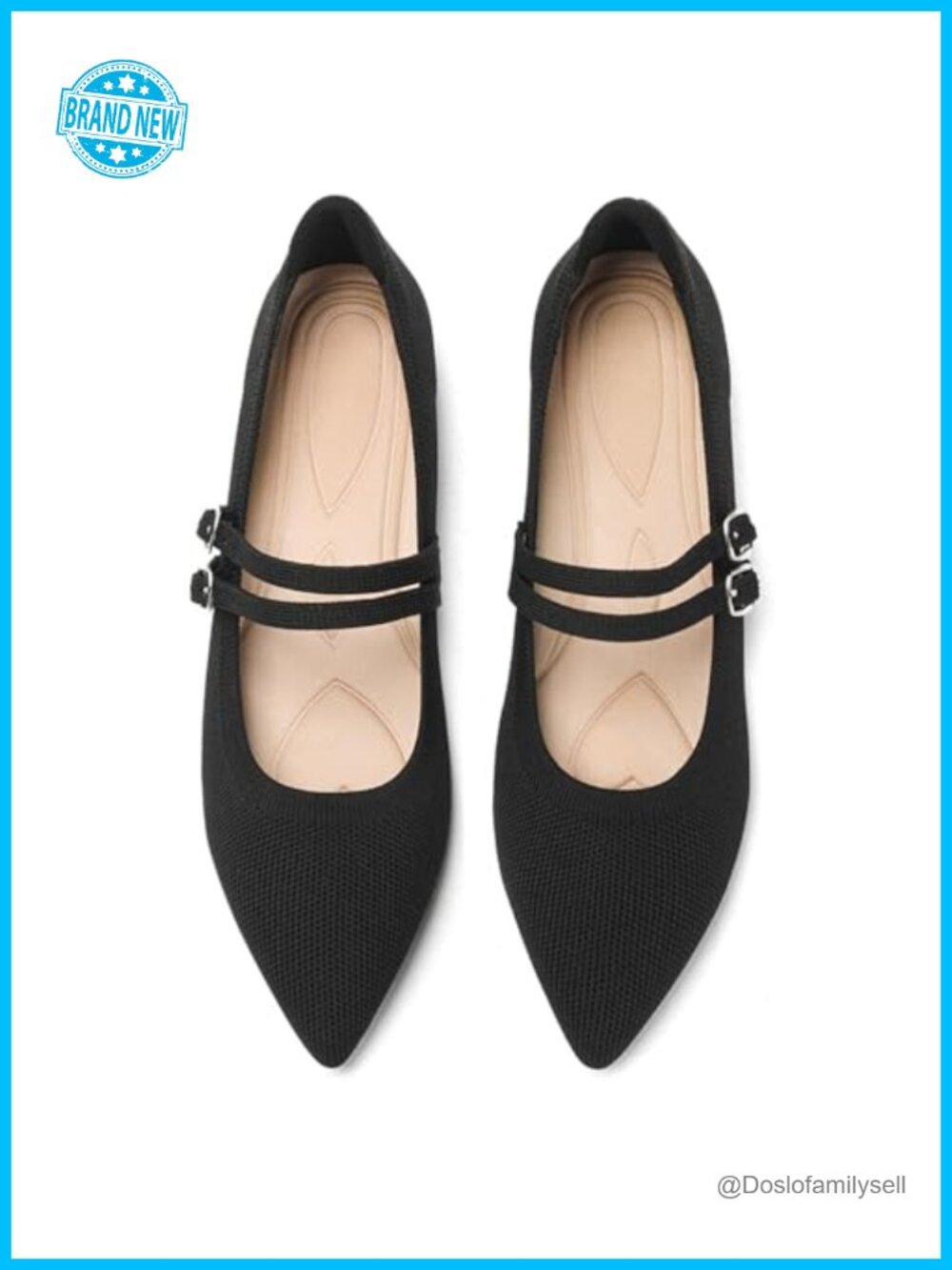Knit Pointed Toe Ballet Flats Mary Jane Shoes Memory Foam Women's